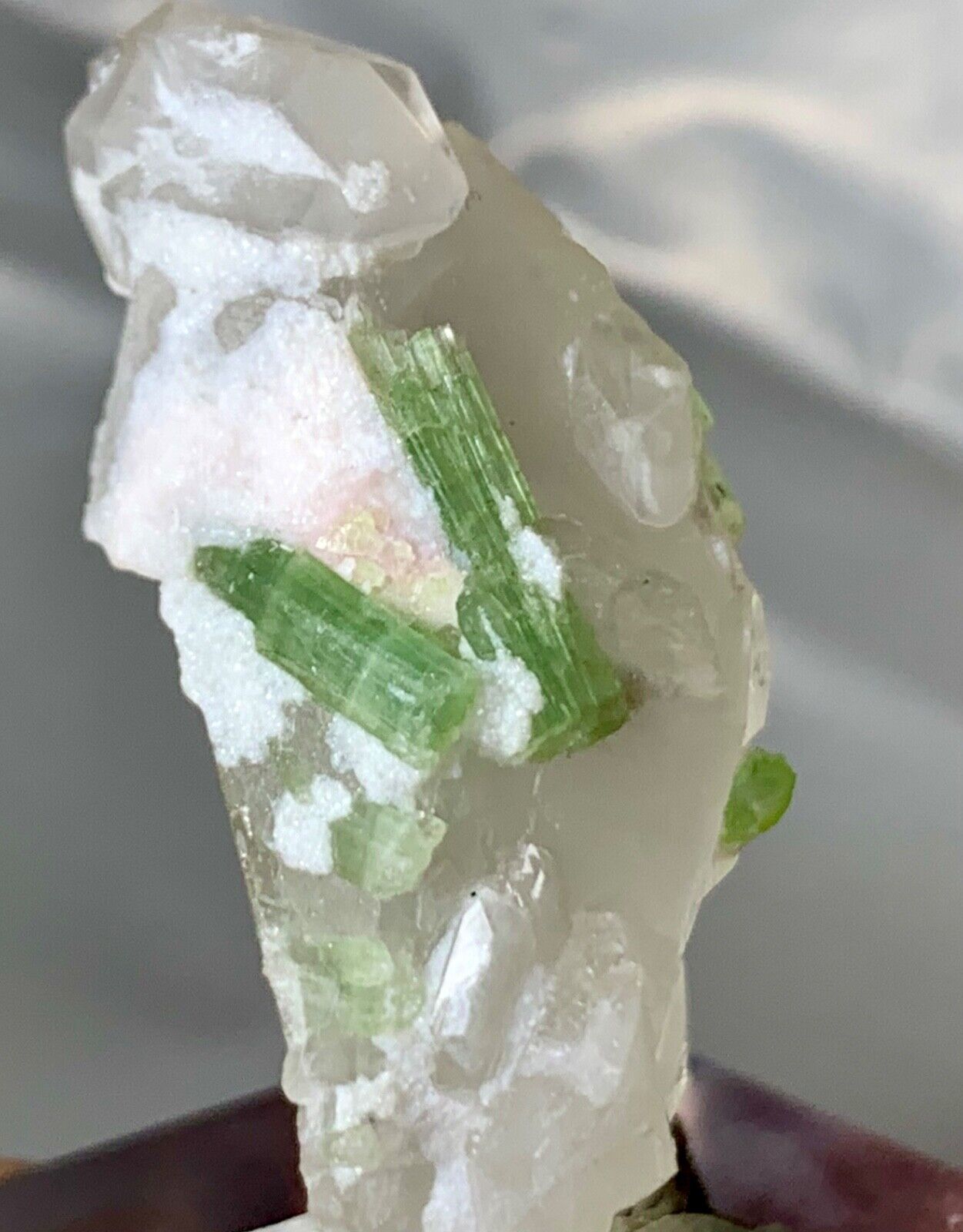 123 carat tourmaline crystal on quartz specimen from Afghanistan