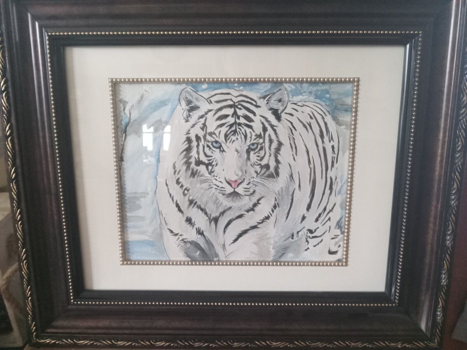 Siberian Tiger in Snow watercolor painting