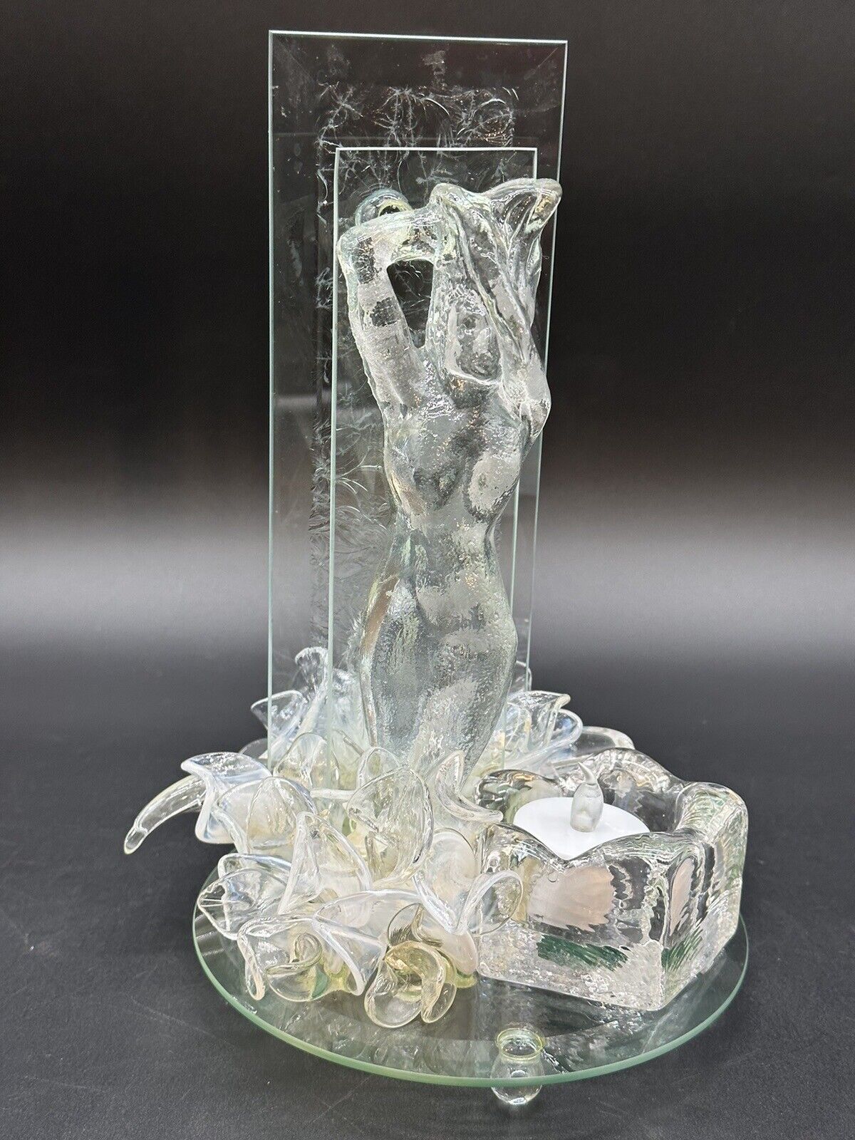Vtg Original GLASS ART DECO NUDE Woman FIGURAL 9.5” Candle Holder Sculpture