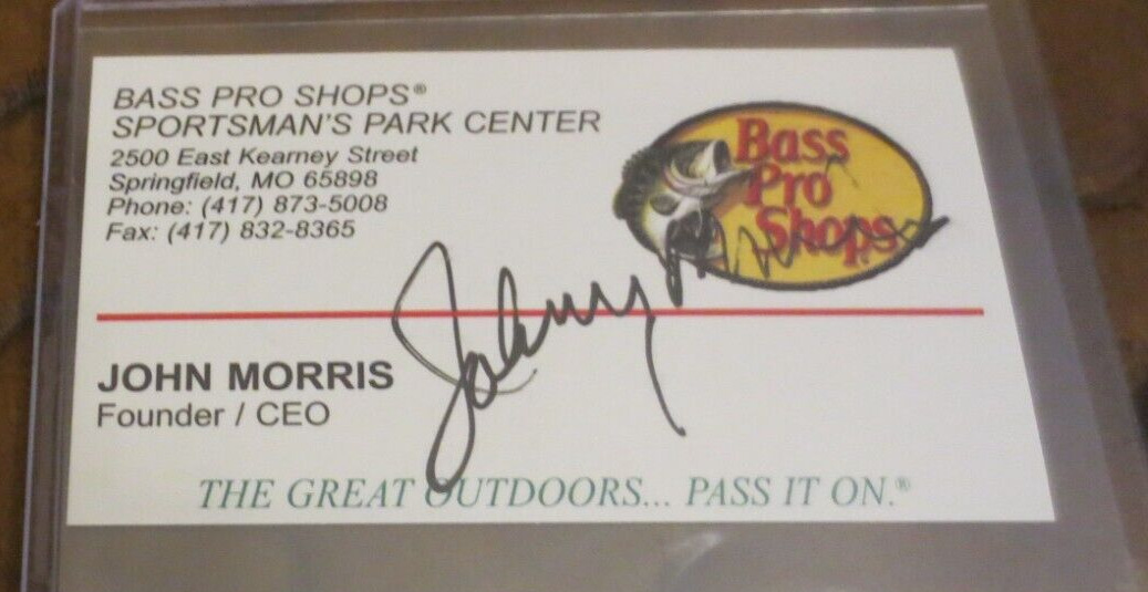Johnny Morris Bass Pro Shop signed autographed business card Fishing Legend