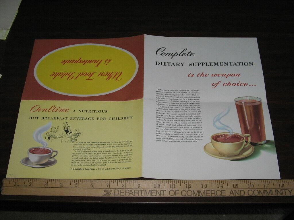 OVALTINE 1950s Dietary Supplement folder (1) nutrition info FOOD INTAKE