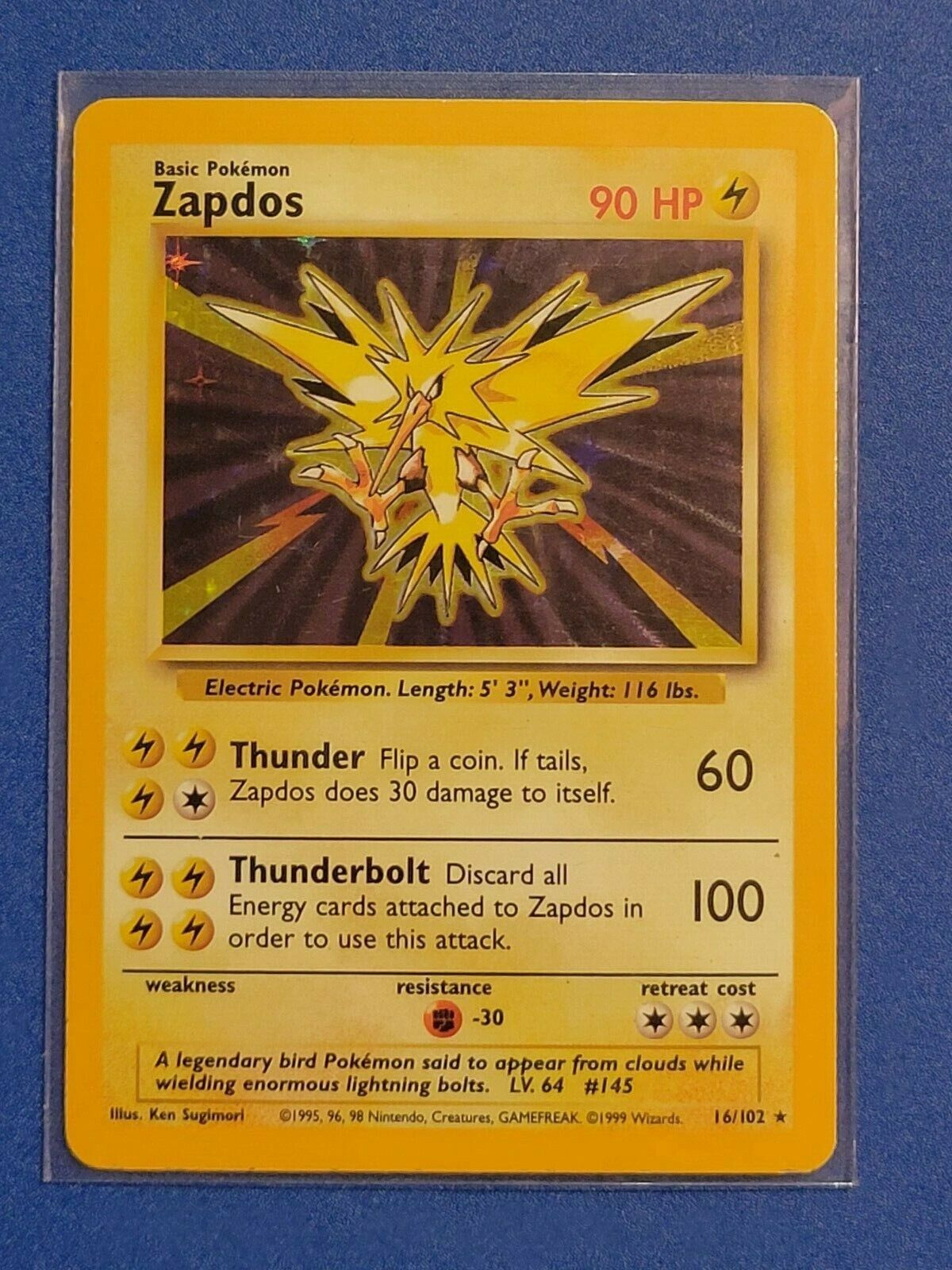 16/102 Zapdos Holo Rare Base Set © 1995 - 2000  Condition: GD/Good