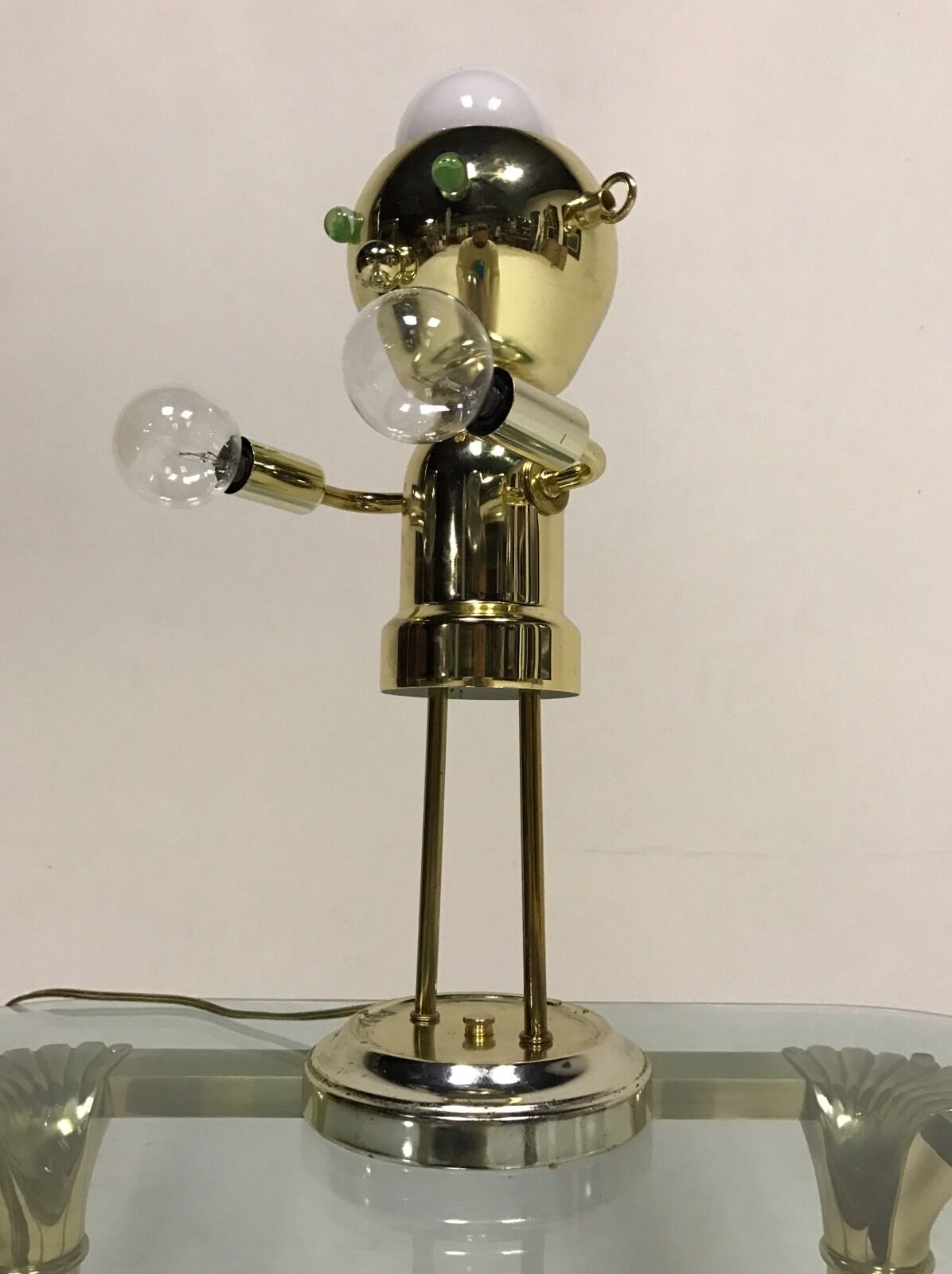 VINTAGE ROBOT ATOMIC UFO LIGHT LAMP SPUTNIK EYEBALL TORINO BRASS MID CENTURY MOD