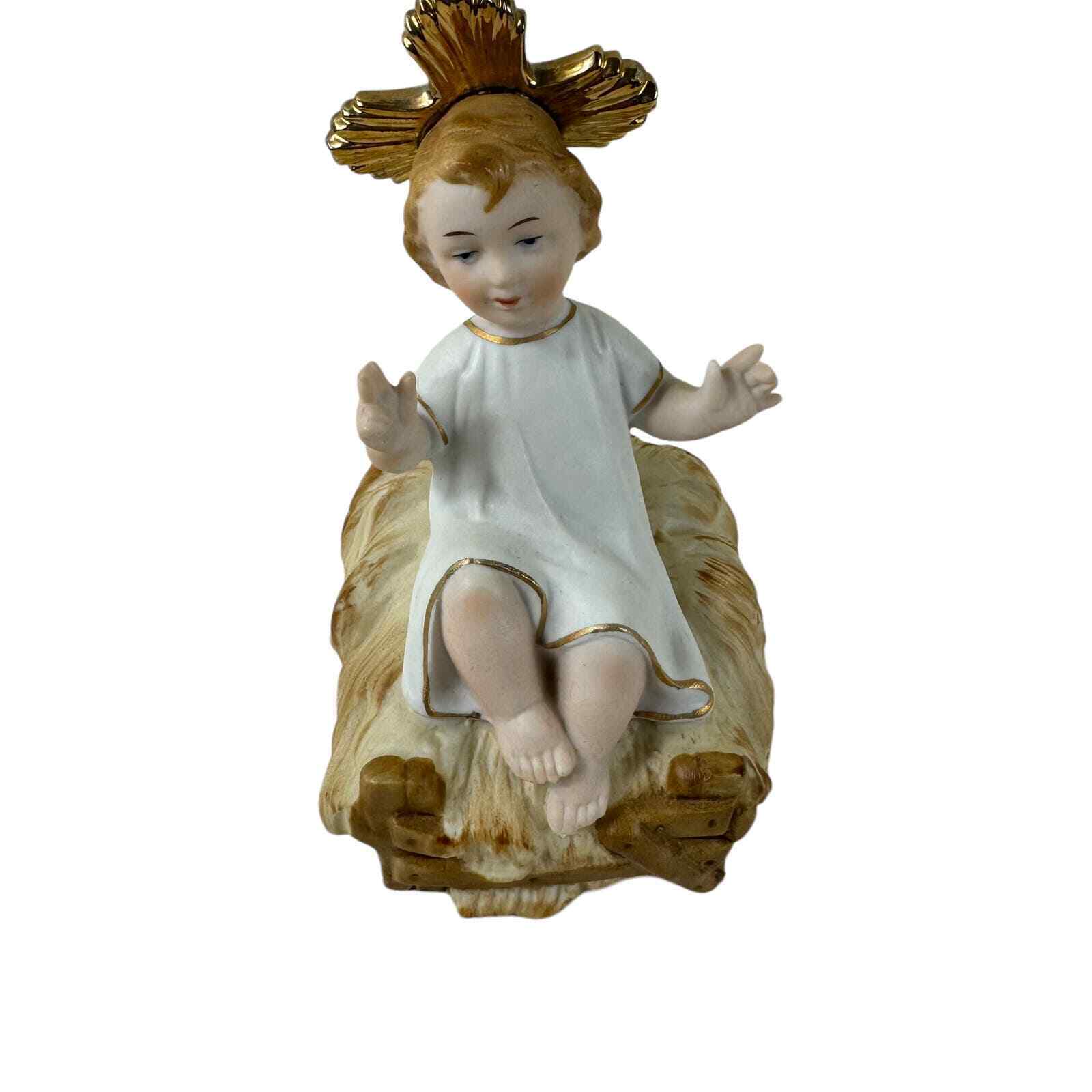 Vintage Sanmyro Japan Ceramic Baby Jesus Christ Manger Child Figurine