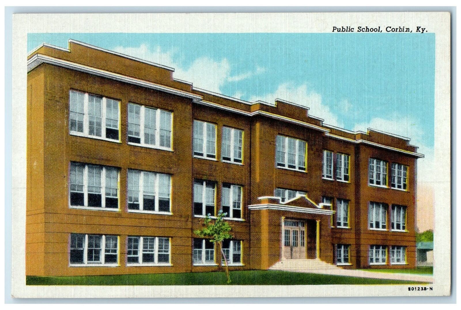 c1940 Public School Campus Building Side View Entrance Corbin Kentucky Postcard