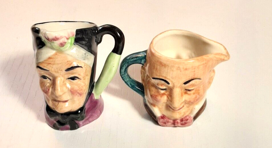 2  Toby Vintage Artone England Hand Painted Miniarture Character Face Jugs