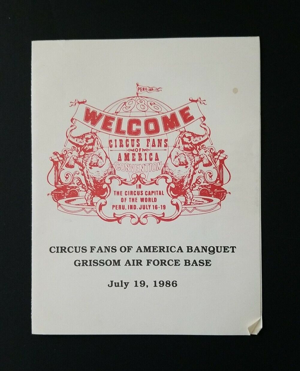 1986 Circus Fans Of America Banquet Brochure ~ Grissom Air Force Base, Indiana 