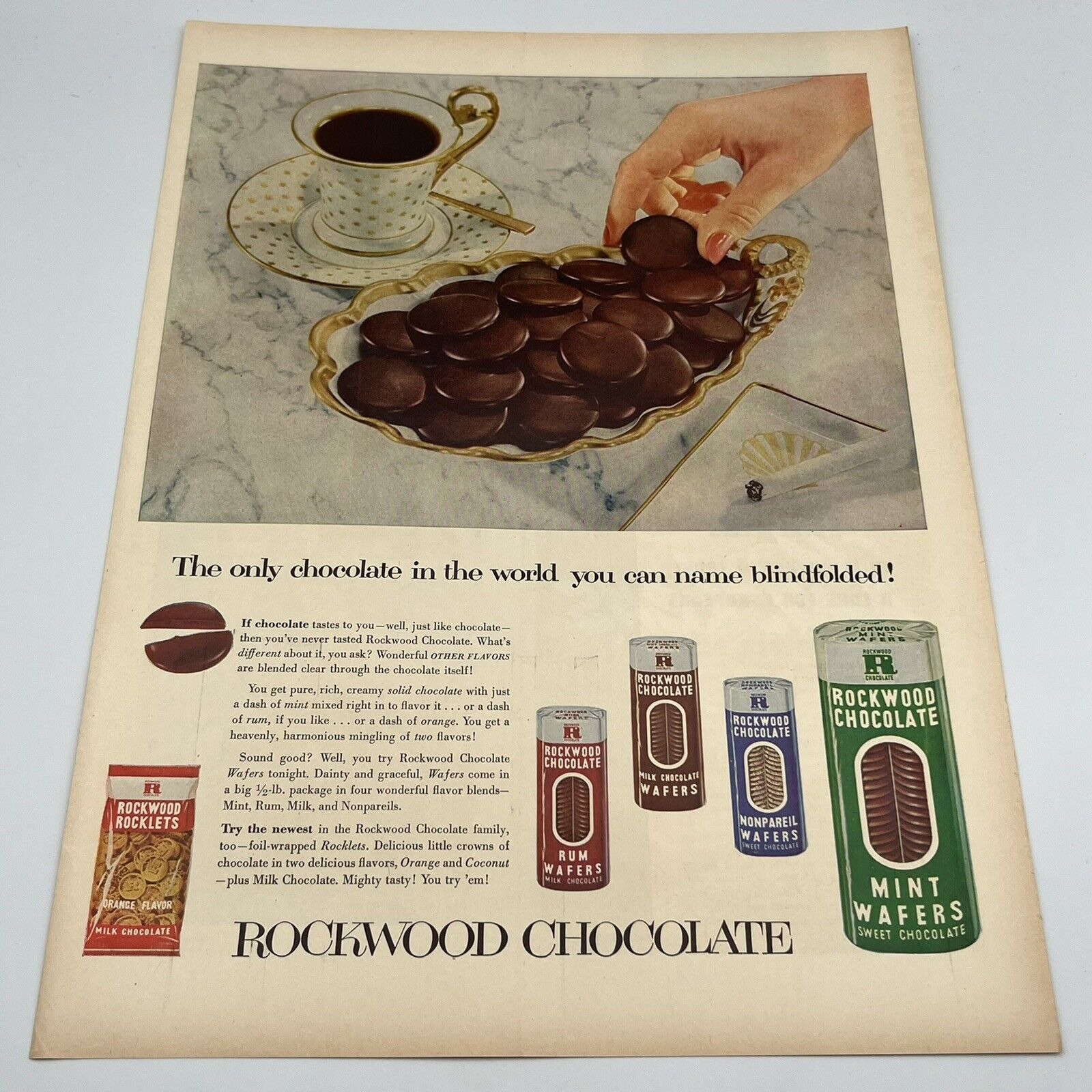 1953 Rockwood Chocolates Vintage Print Ad 10x14\