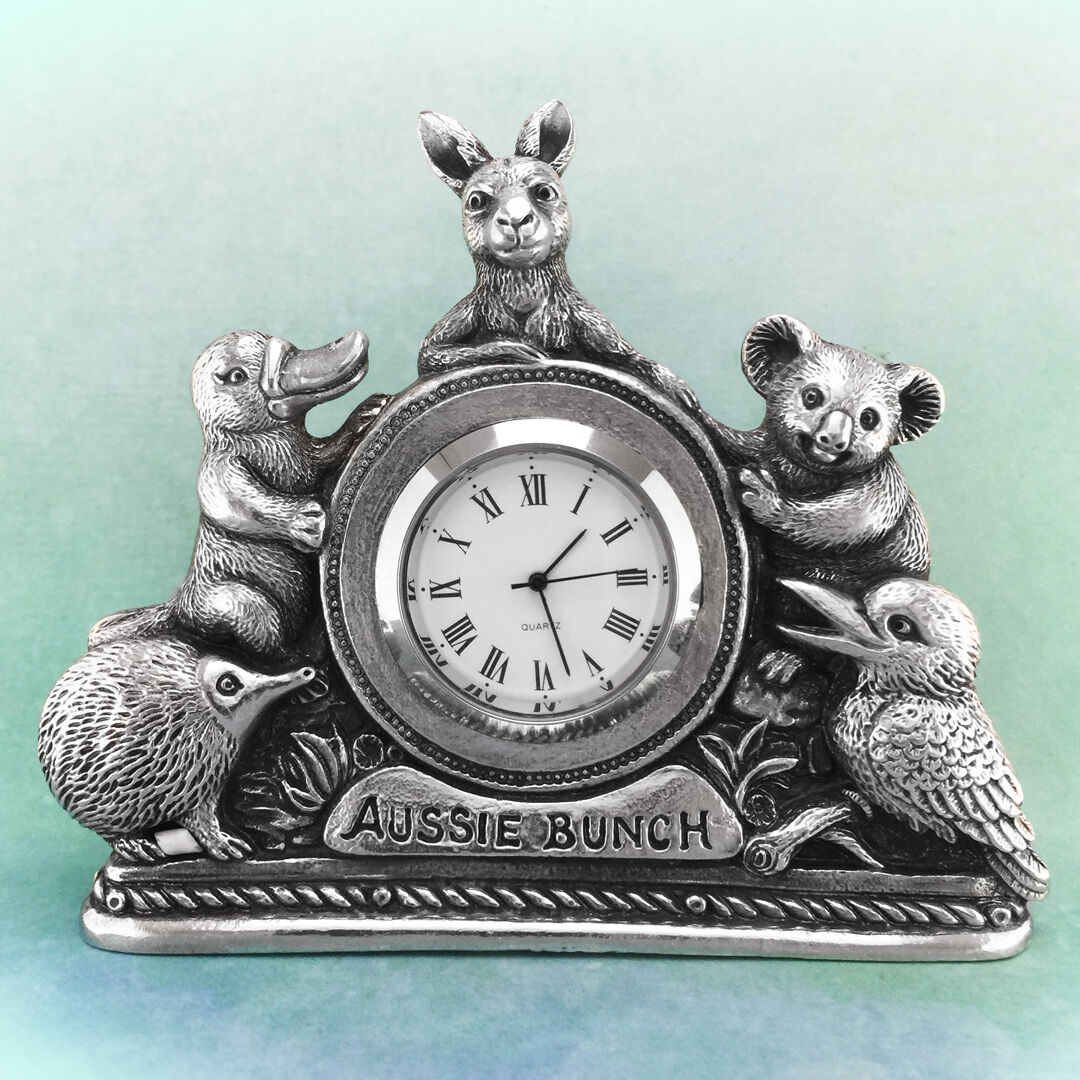 Aussie Bunch Souvenir Clock Australiana Gift Australian Made Pewter