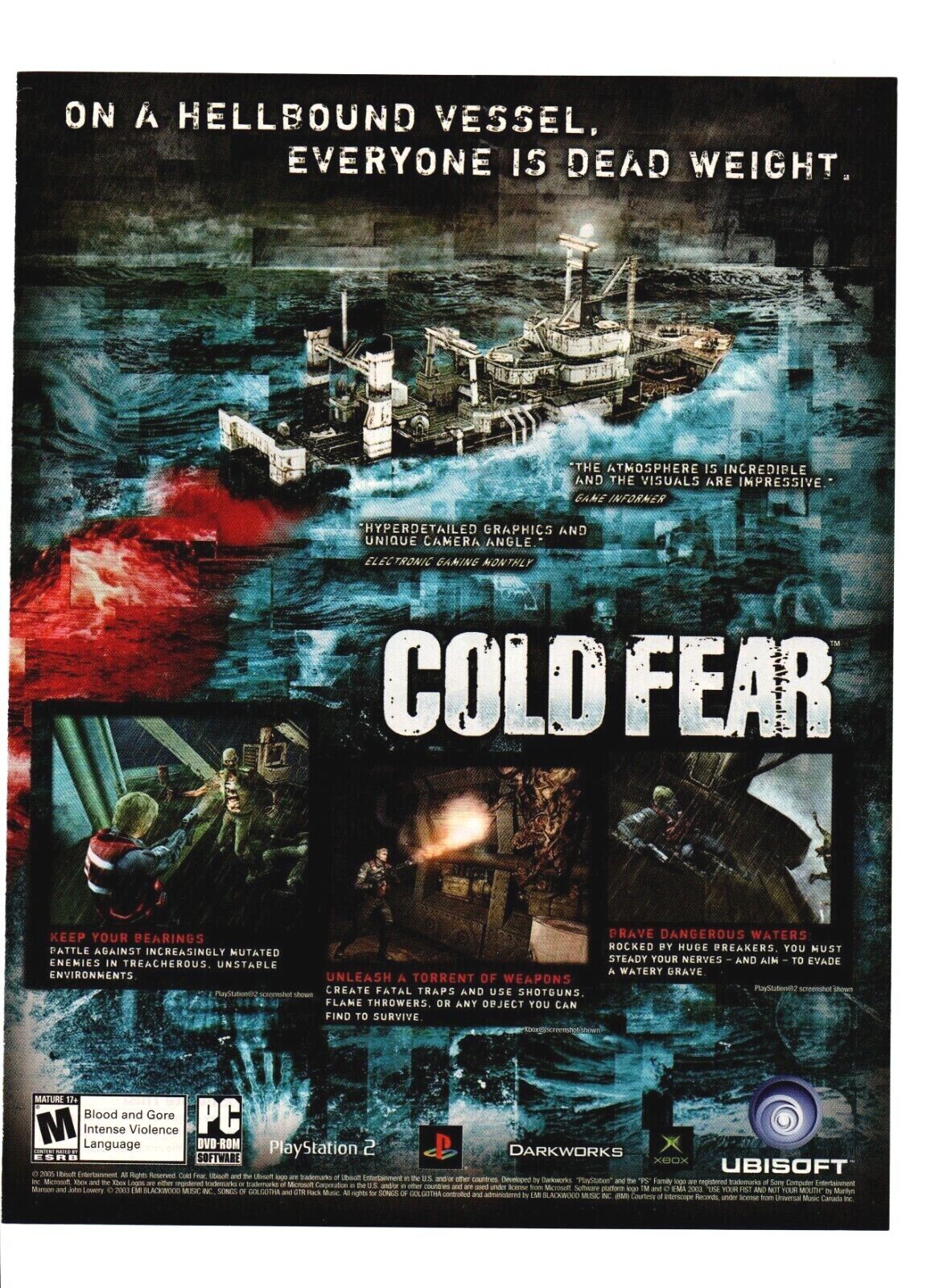 2005 Video Game PRINT AD ART - Cold Fear PC PS1 XBOX PS2 Everyone Is Dead Weight