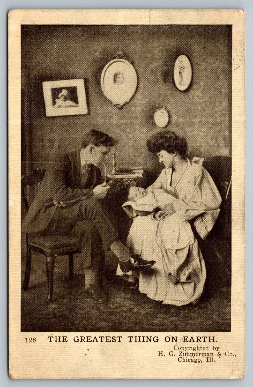 Postcard Greatest Thing On Earth H. G. Zimmerman & Co Couple Holding Baby 2D1