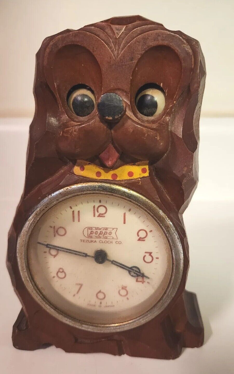 b758 Vintage Cute Tezuka Clock Co Puppo Dog Moving Eyes Wind Up Desk Clock