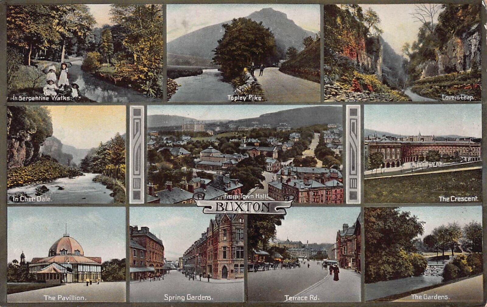 10 Views of Buxton, England, Great Britain Early Postcard, Used in 1909