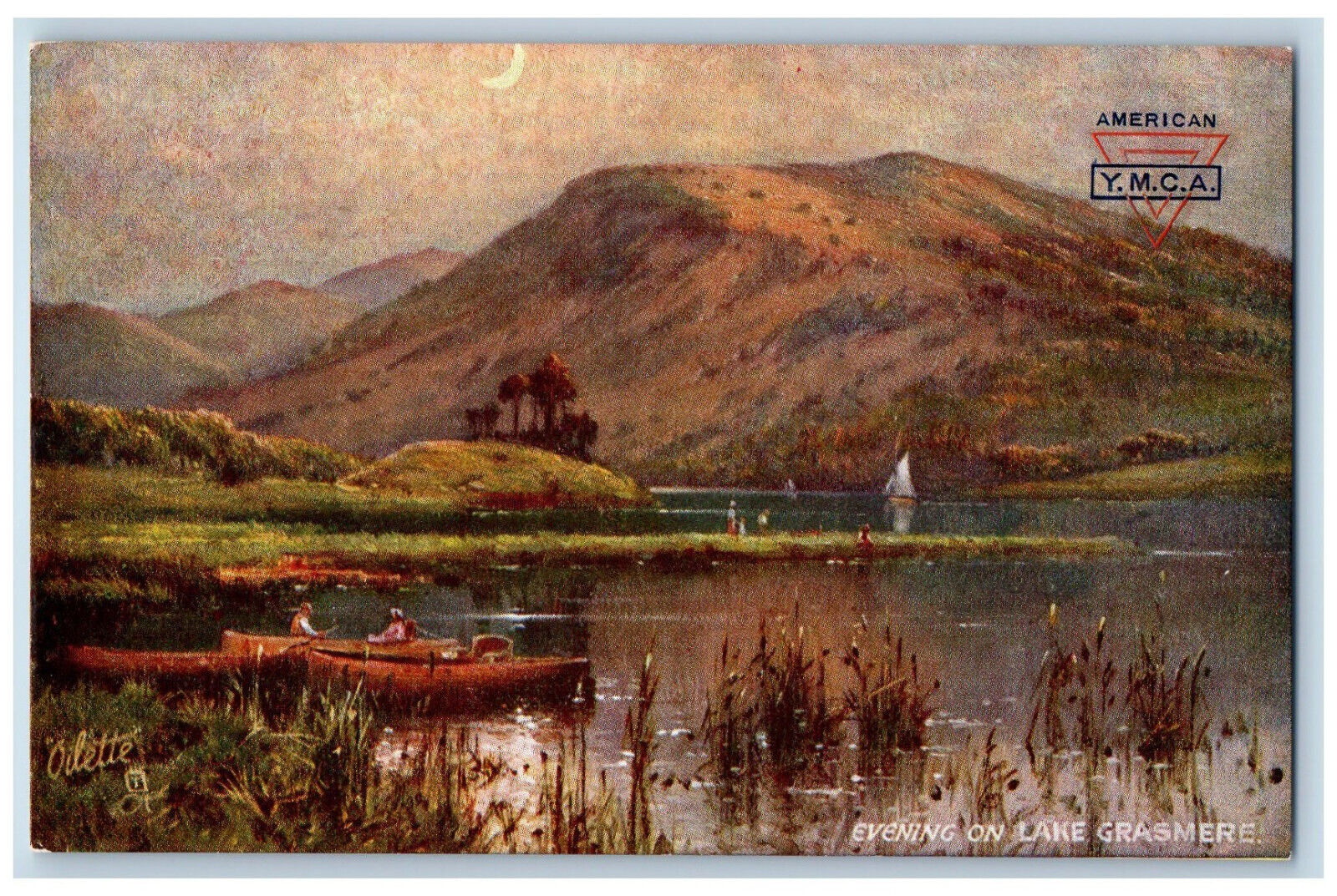 Cumbria England Postcard Evening Moonlight Lake Grasmere c1910 Oilette Tuck Art