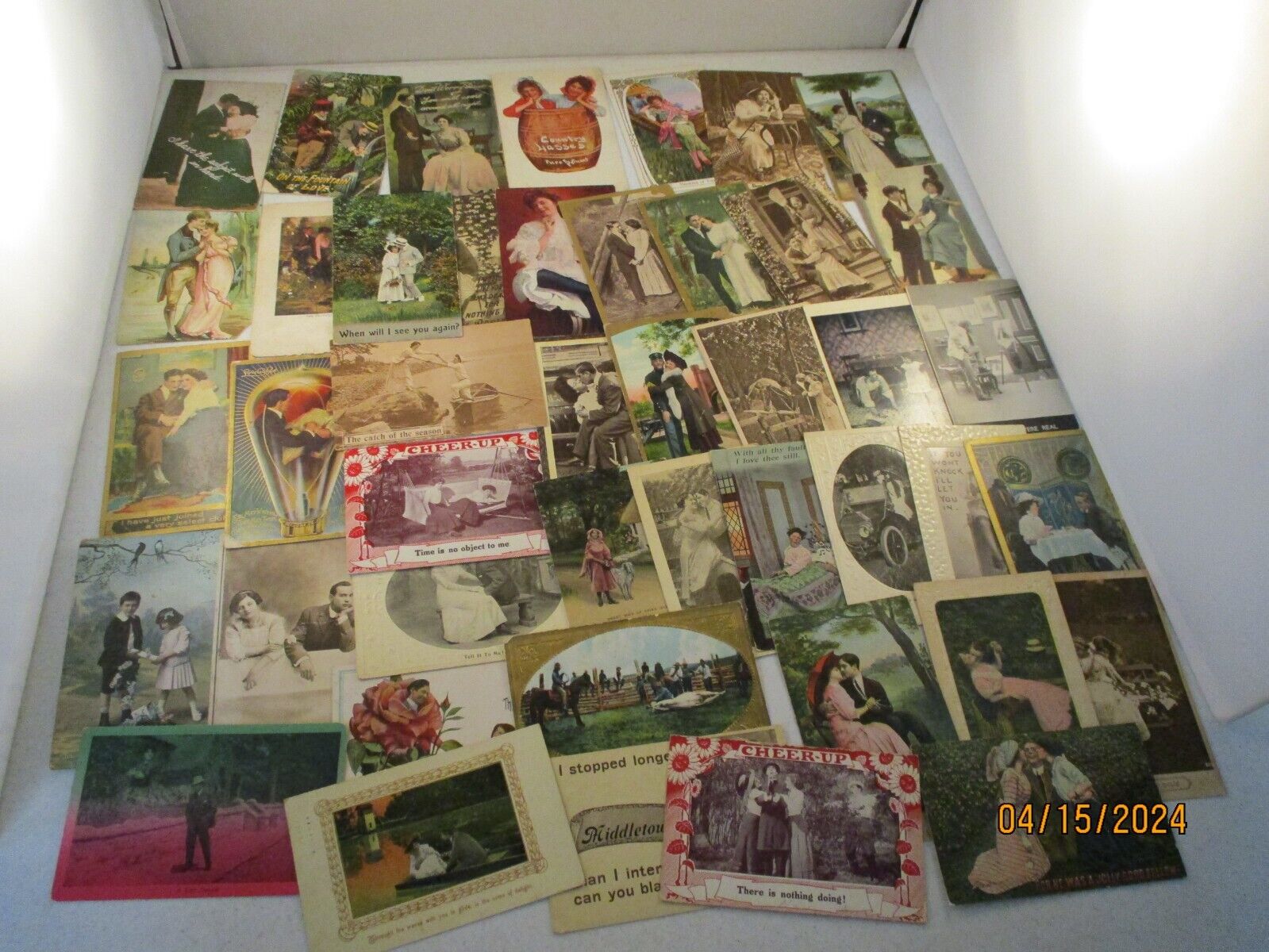 Huge LOT of 45 Early 1900\'s~SENTIMENTAL Lovers COURTSHIP Romance POSTCARDS