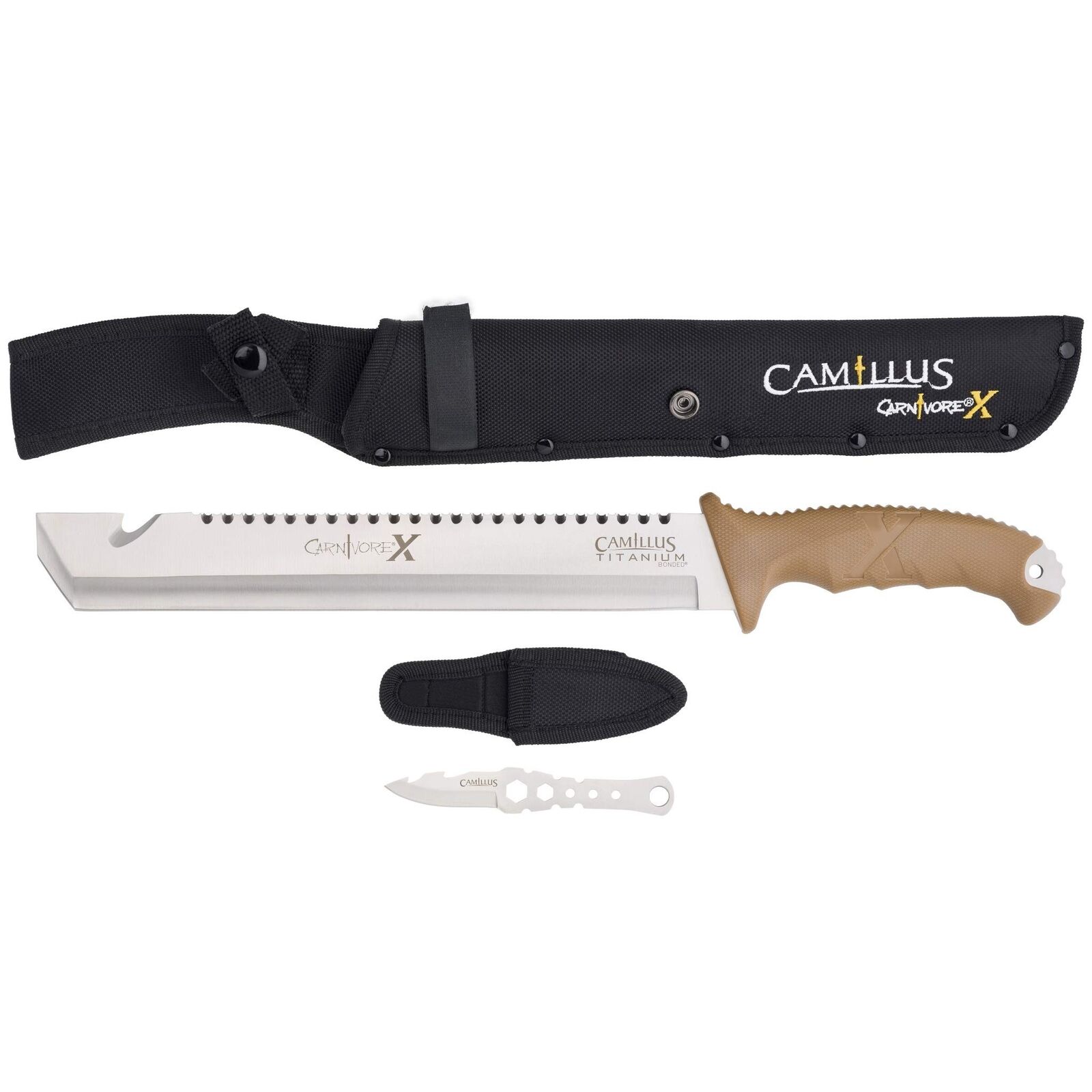 Camillus Carnivore X 18-Inch Machete with Sheath and Multitool Knife, Titaniu...