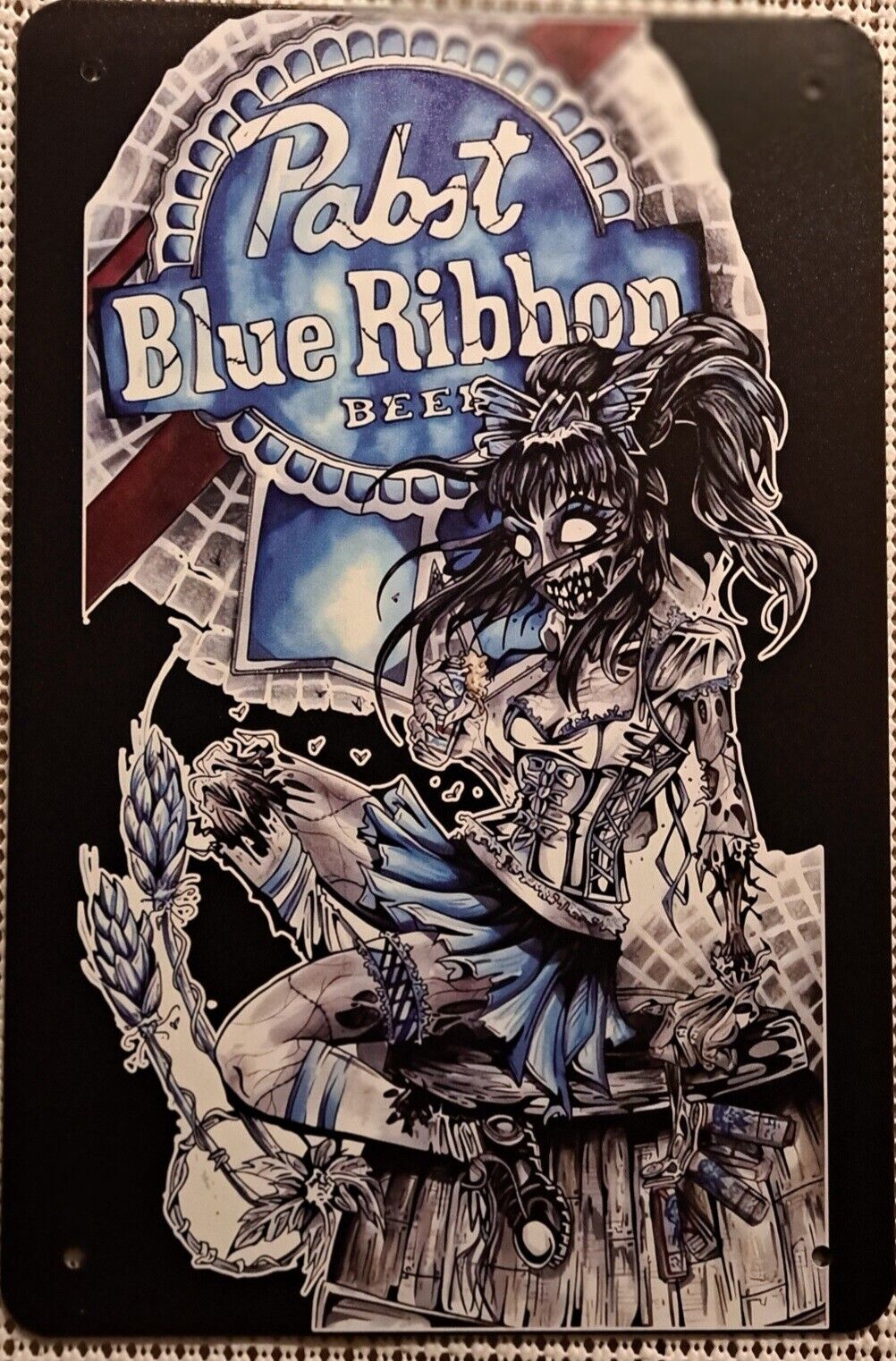 Pabst Blue Ribbon Beer metal hanging wall sign