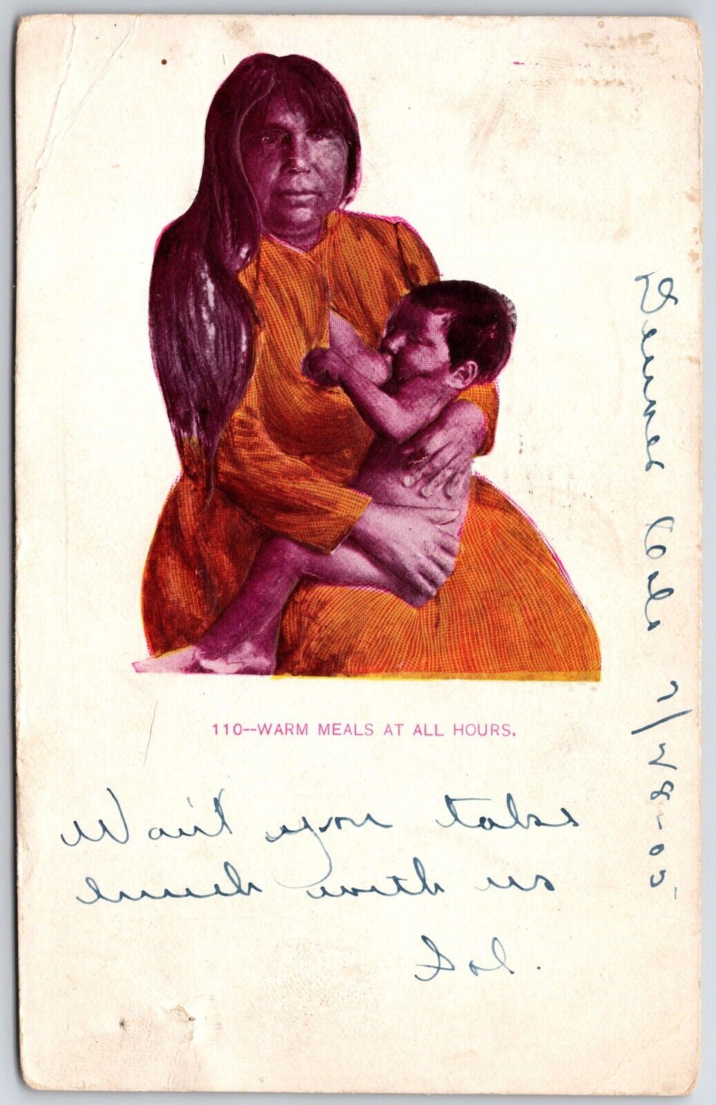1905 Warm Meals at All Hours Indian Fair Postcard Breastfeeding Native American
