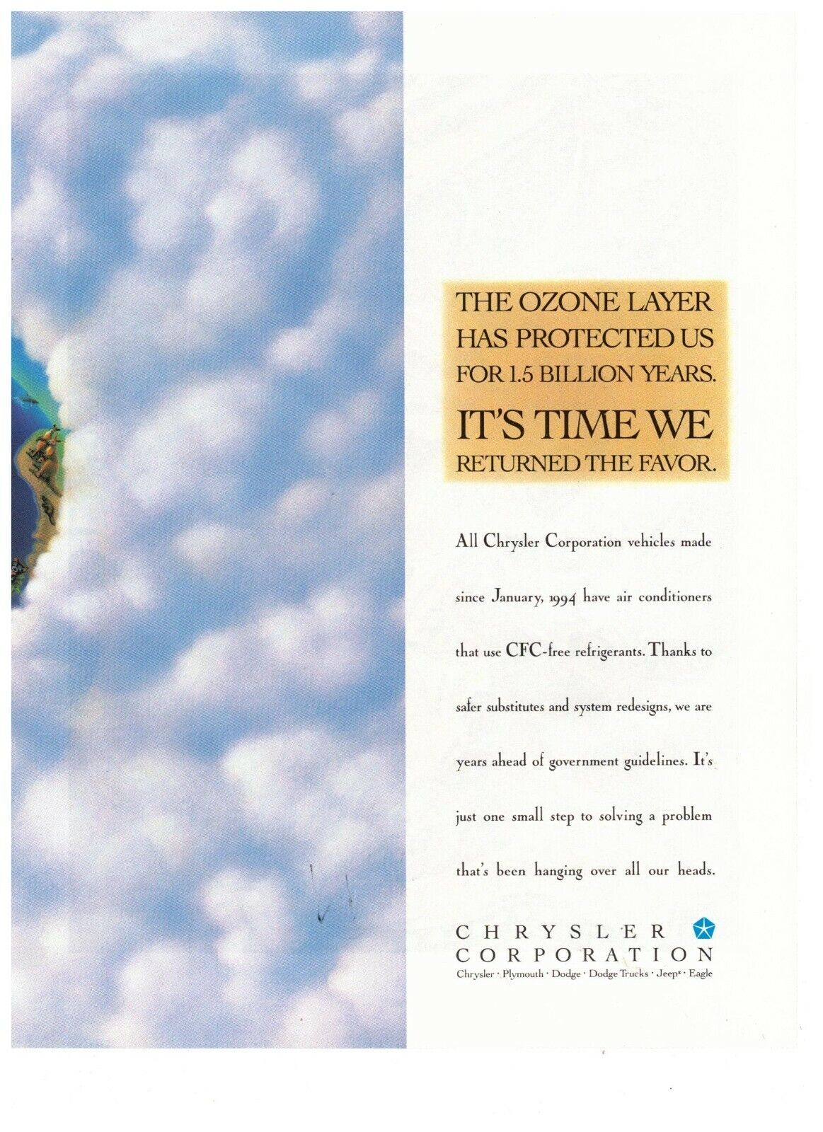 Chrysler Ozone Layer Cloud Cover Double Page Vintage 1995 Print Ad