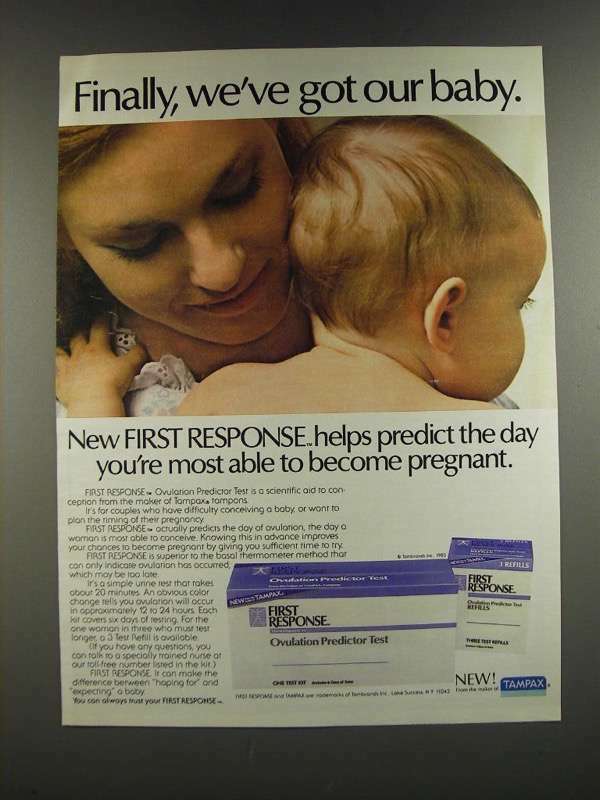 1986 First Response Ovulation Predictor Test Ad - Finally, We've Got Our Baby