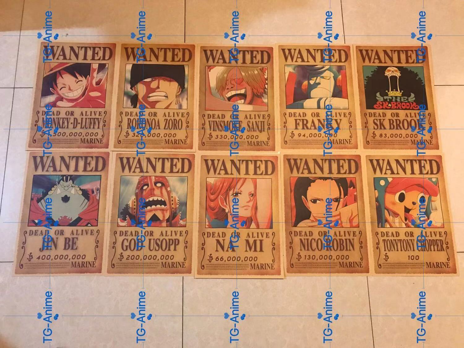 Anime One Piece Straw Hat Pirates Crew Wanted Posters 10 pcs/set HIGH QUALITY