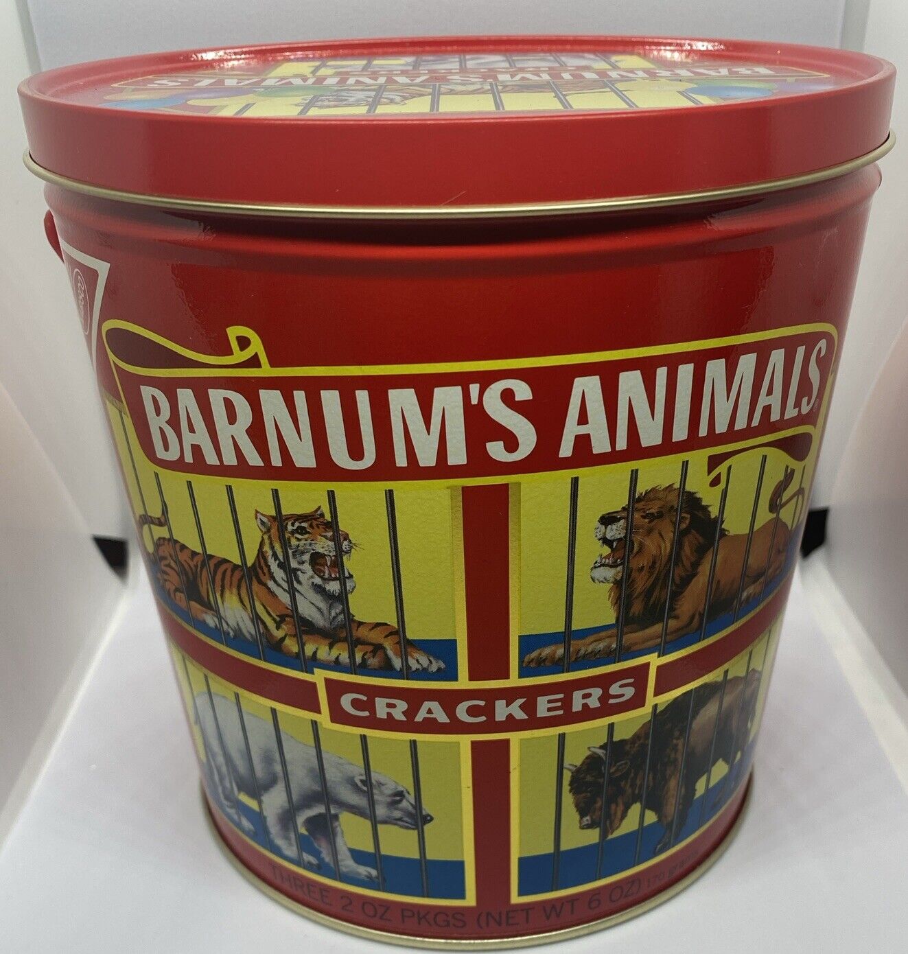Vintage 1991 Nabisco Barnum's Animal Cracker Tin Pail w/ Plastic Handle & Lid