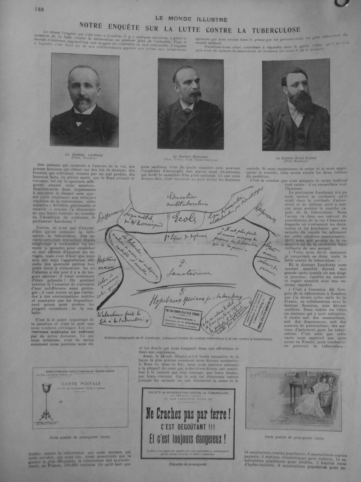 1905 Medicine TB Docteur Landouzy Brouardel Dubois 2 Newspapers Antique