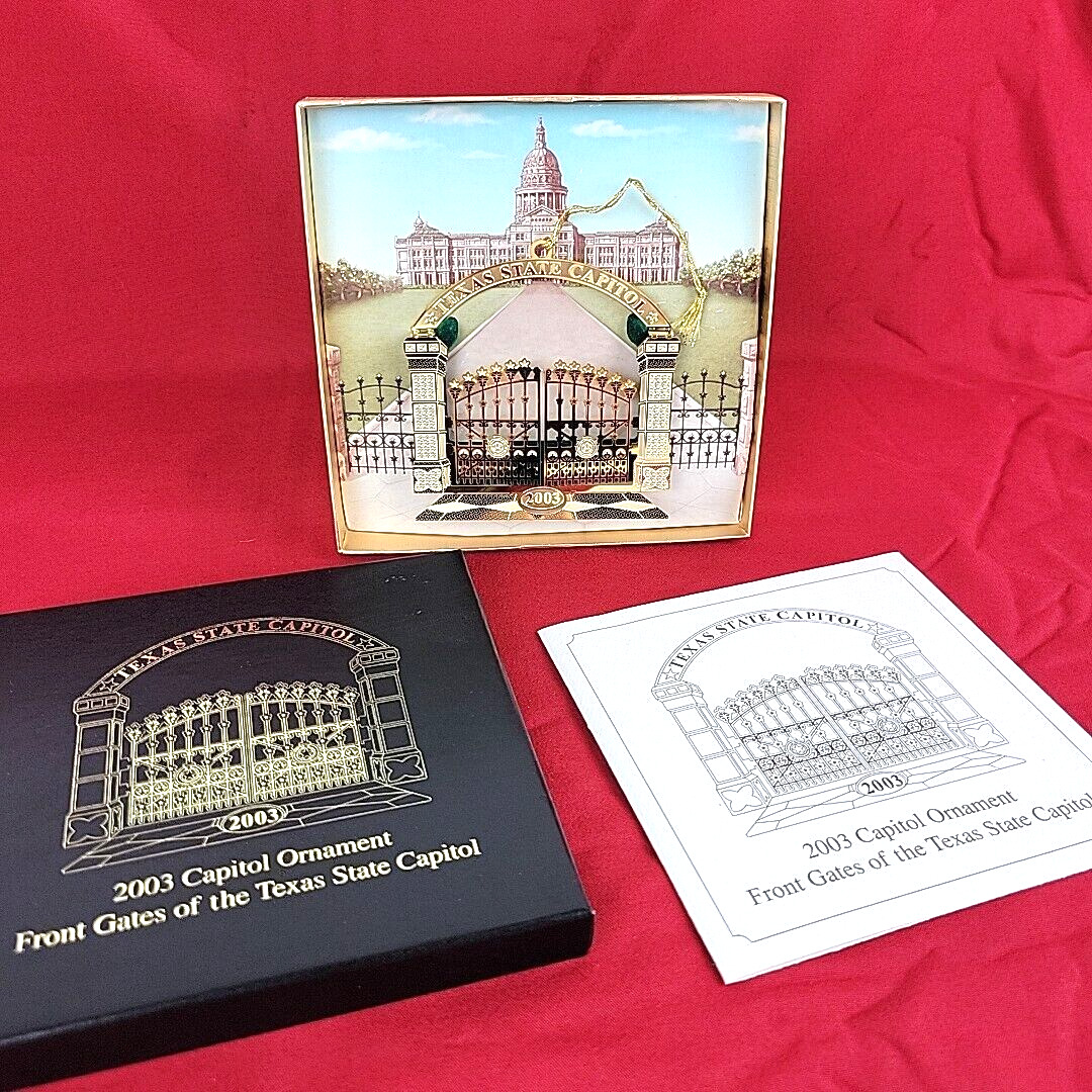 Texas State Capitol Christmas Ornament 2003 Front Gates Of Texas Box & Pamphlet