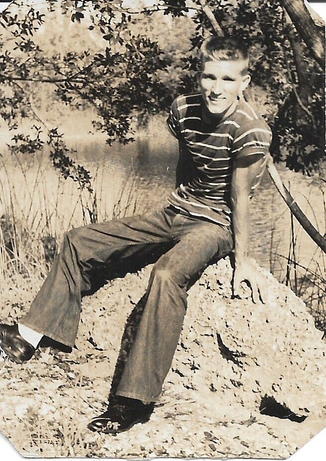 Young Man Photograph Outdoors Nature Vintage Travel 1940s 2 1/2 x 3 1/2