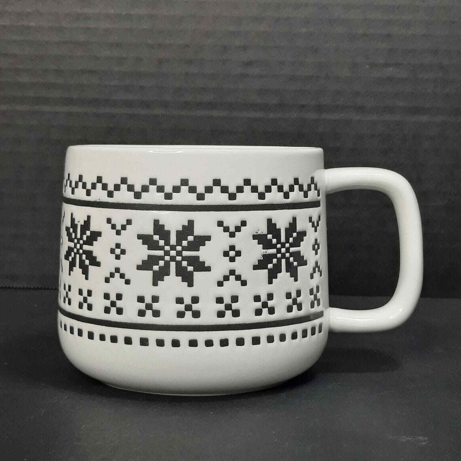 World Market FAIR ISLE Black and White Christmas Holiday Snowflake Jumbo Mug