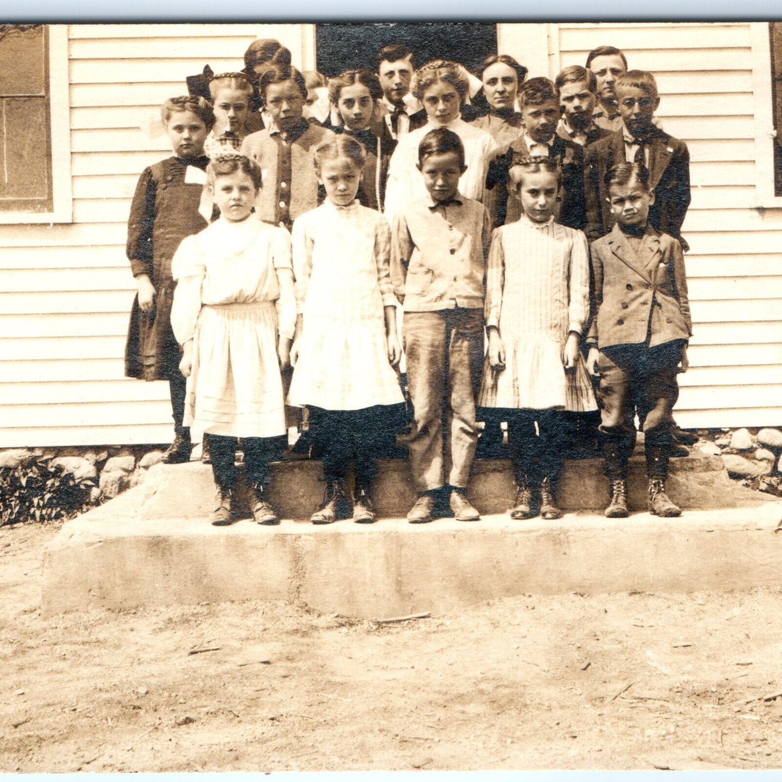 c1910s Mature Looking School Children RPPC Cute Girls Boys Real Photo PC A125