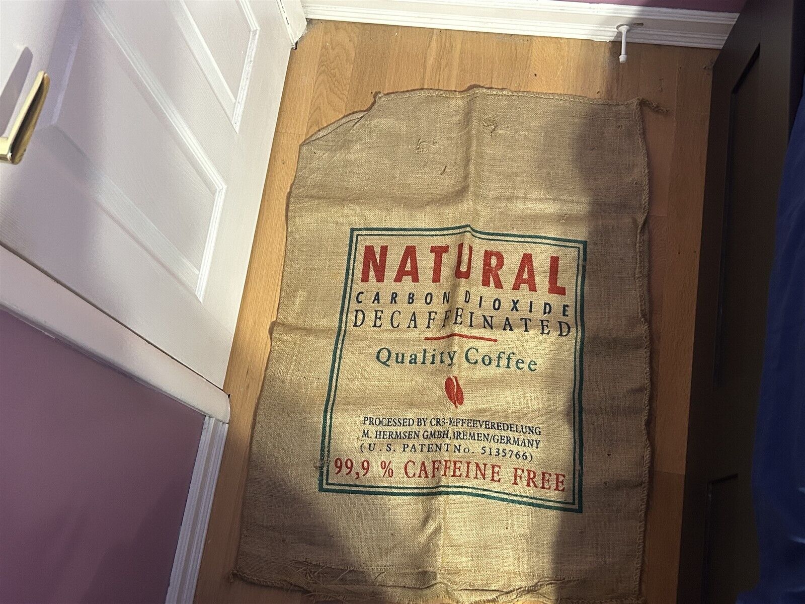 Vintage Natural Carbon Dioxide Decaffeinated Coffee Burlap Sack 