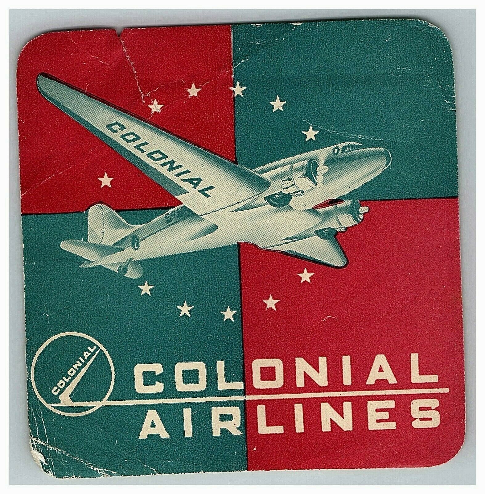 1940s-50s Colonial Airlines Vintage Luggage Label Gum Sticker Original