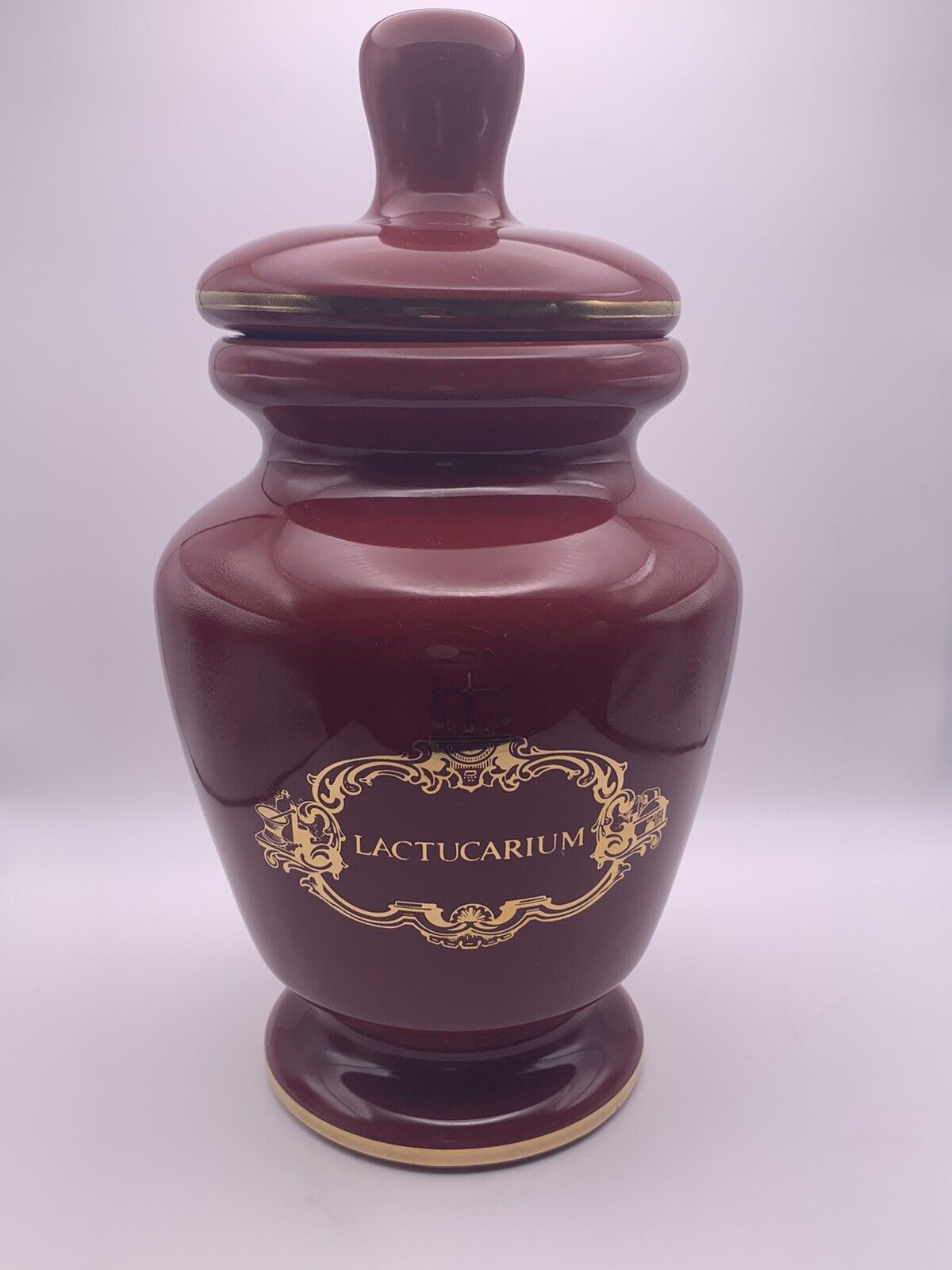 Vintage Burgundy Eli Lilly Ceramic Lactucarium Apothecary Pharmacy Jar # 13/997