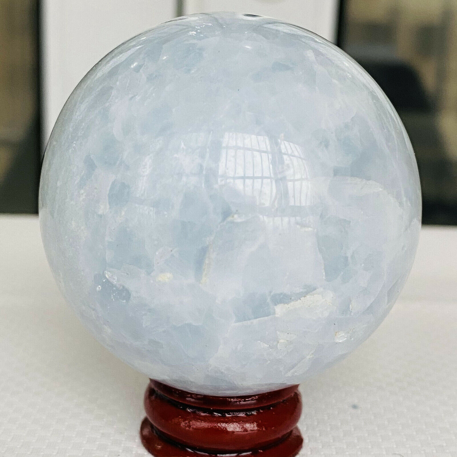  Natural Beautiful Blue SPAR ball quartz crystal sphere healing +stent 250g 