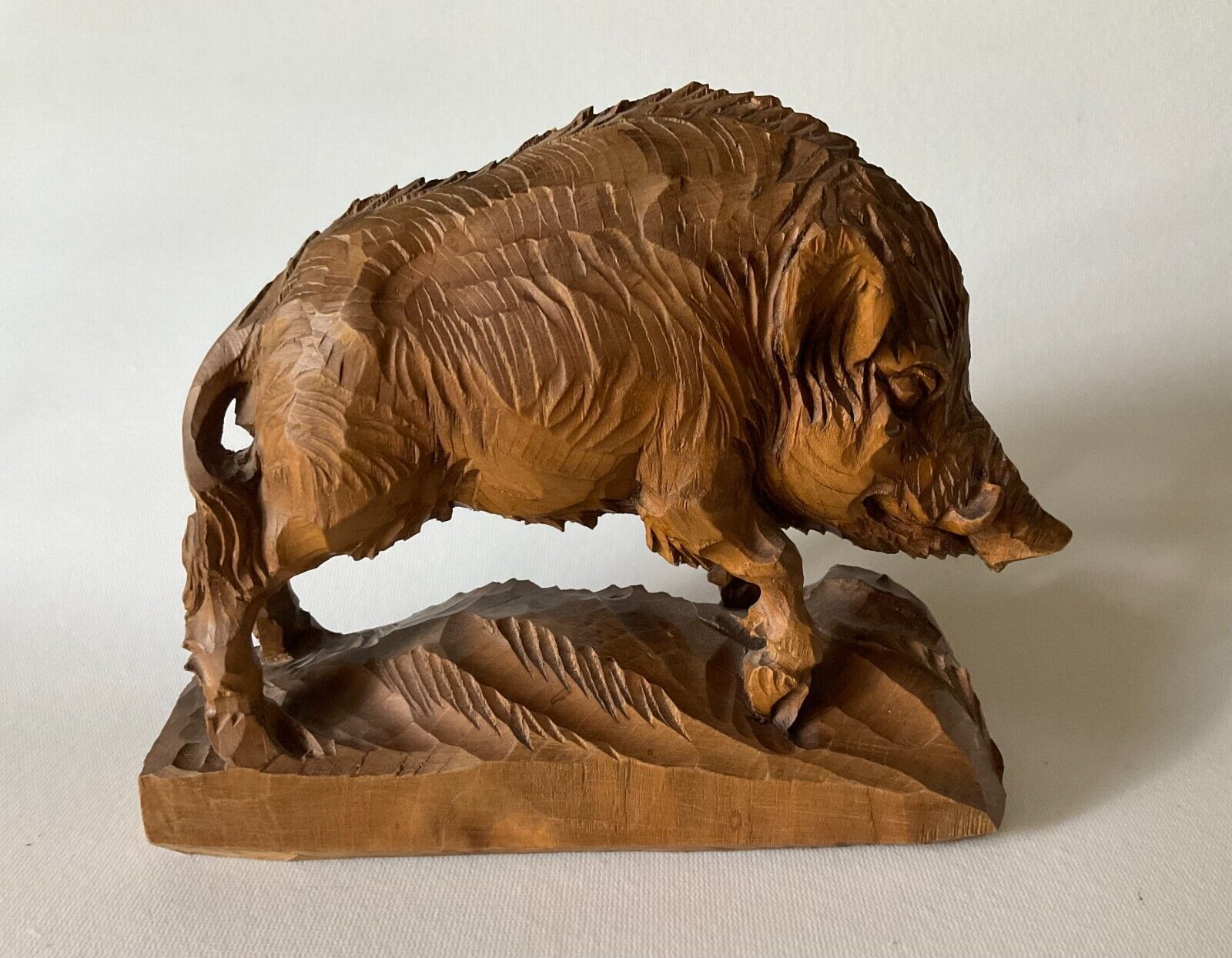 Black Forest Wild Razorback BOAR Pig Hand Carved Wood Sculpture Germany Vintage