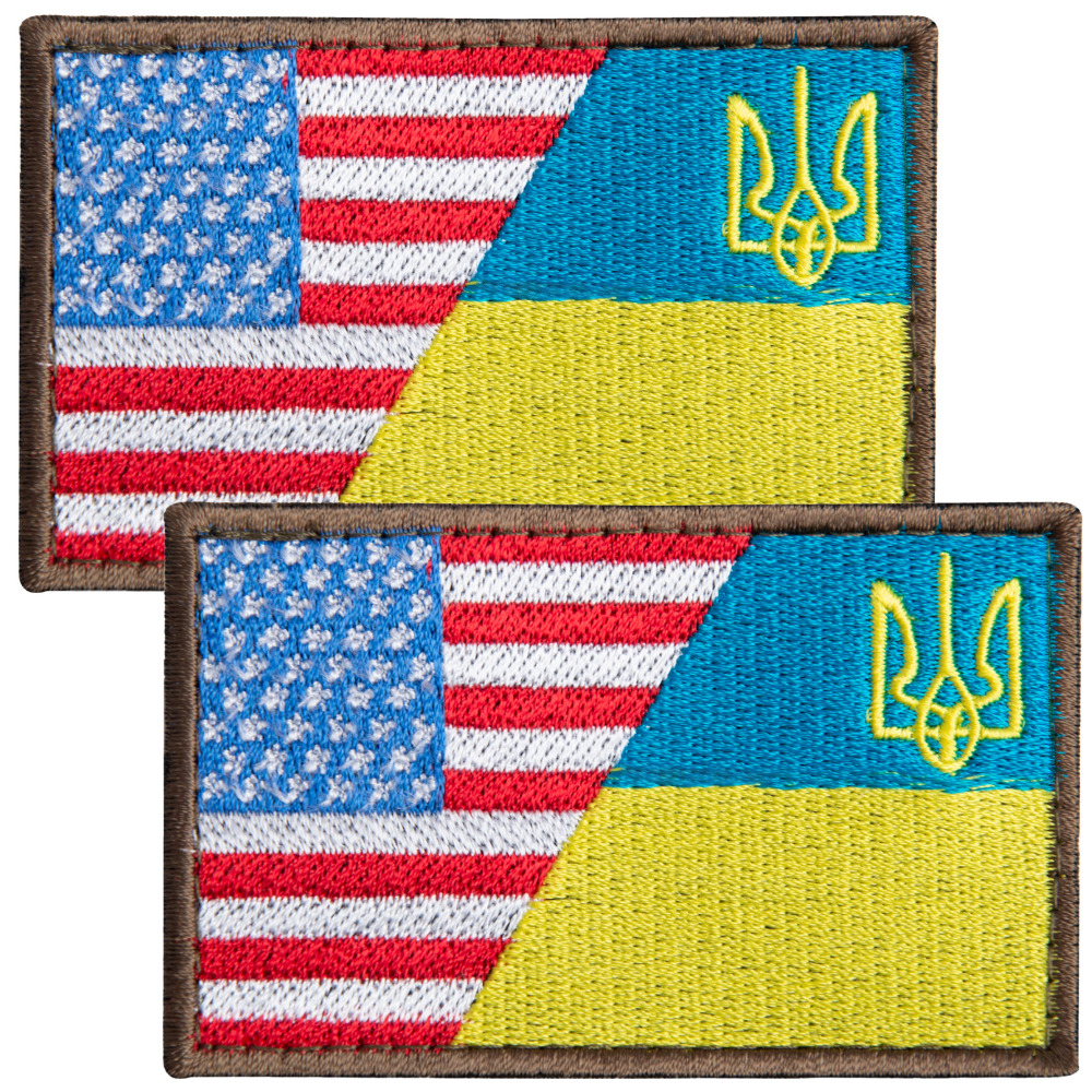 2-Piece Embroidered Ukraine USA Flag Patch, Ukrainian American Flag Patch, 2x3