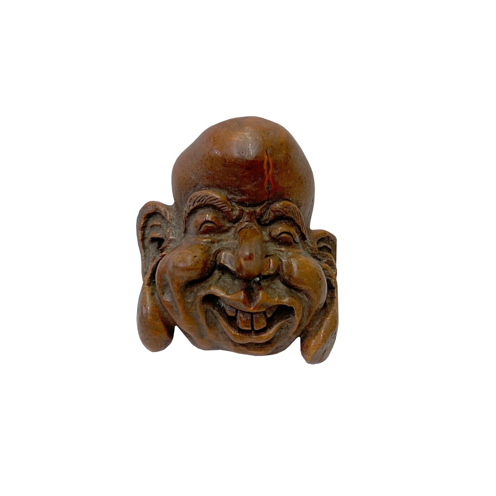 Chinese Natural Bamboo Carved Happy Man Face Display ws3255