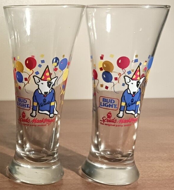 Lot of 2 Vintage 1987 Anheuser-Busch Spuds MacKenzie Bud Light Pilsner Glasses