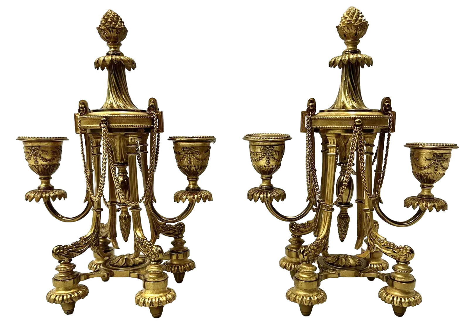 Pair of  18th Century French Gilded Bronze  Double-Light Candelabras