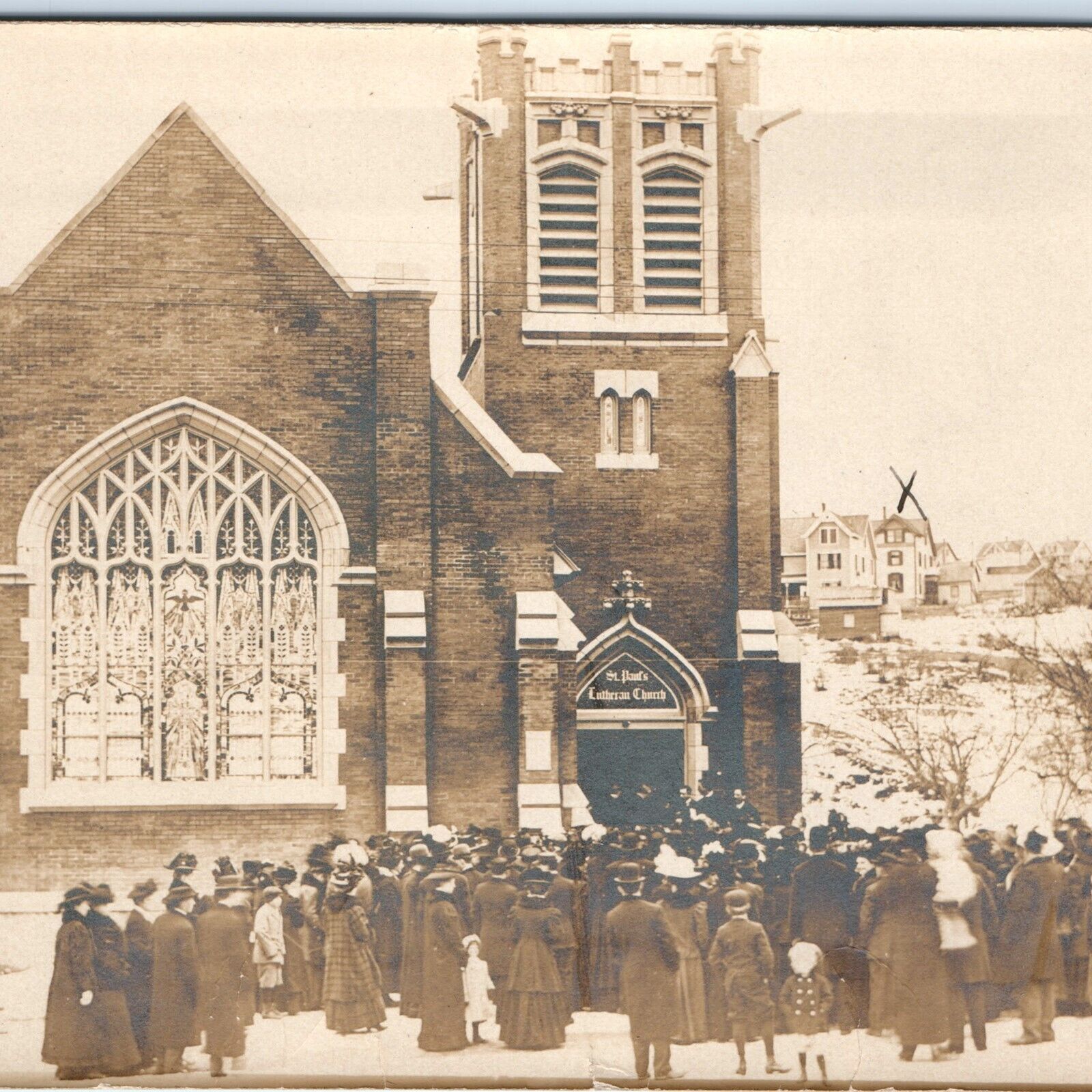 c1910s Liberty, NY RPPC St Paul\'s New Lutheran Church Congregation Photo A167