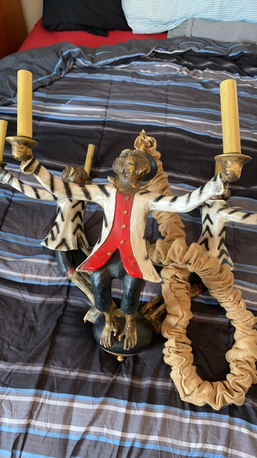 Vintage Bill Huebbe 3 Standing Monkey Chandelier with Shades, Signed