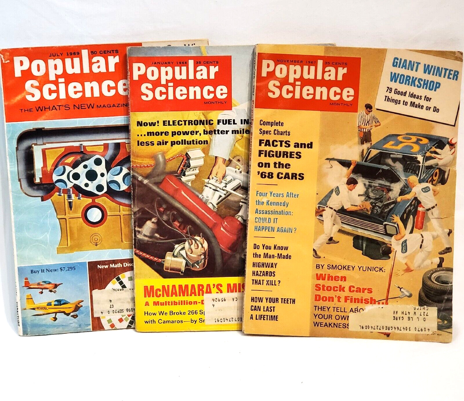 Vintage Set of 3  1967 1968 1969 POPULAR SCIENCE  Magazines Acceptable Collector