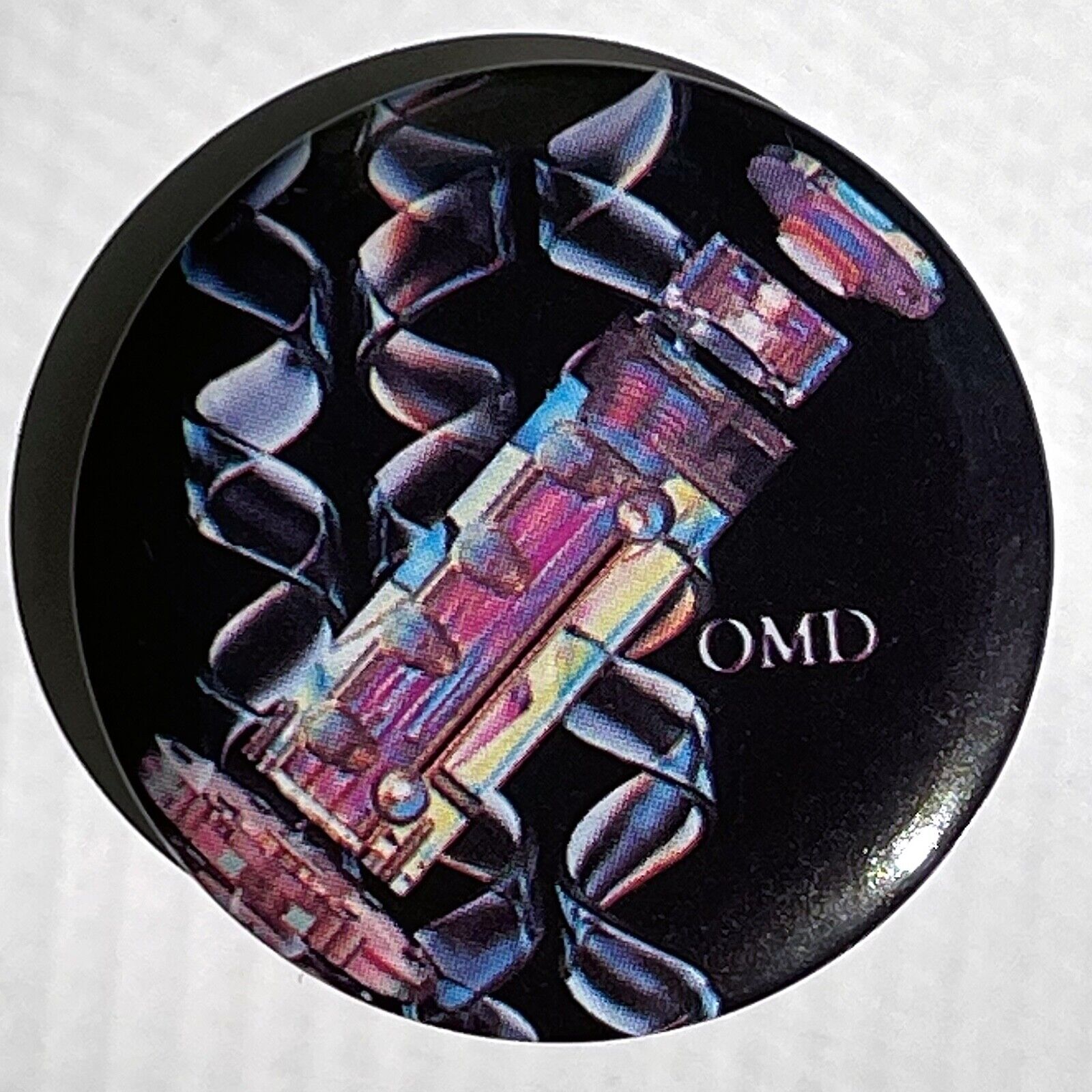 Vtg ORCHESTRAL MANOEUVRES IN THE DARK promo button OMD pin Genetic Engineering