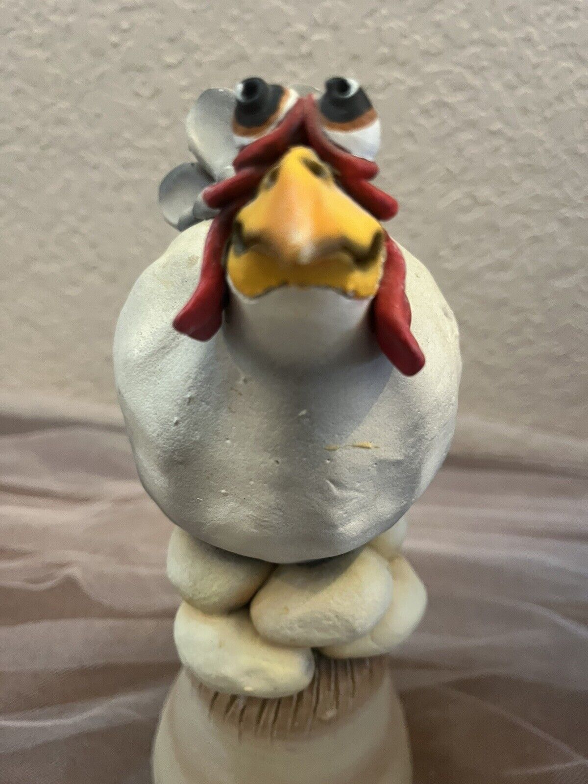 TODD J WARNER CHICKEN BELL Ceramic Dinner Bell 9” 1997-1999 Chicken On Eggs