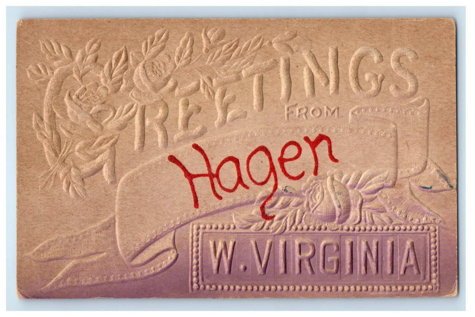 c1910 Embossed, Greetings from Hagen West Virginia WV Posted Postcard
