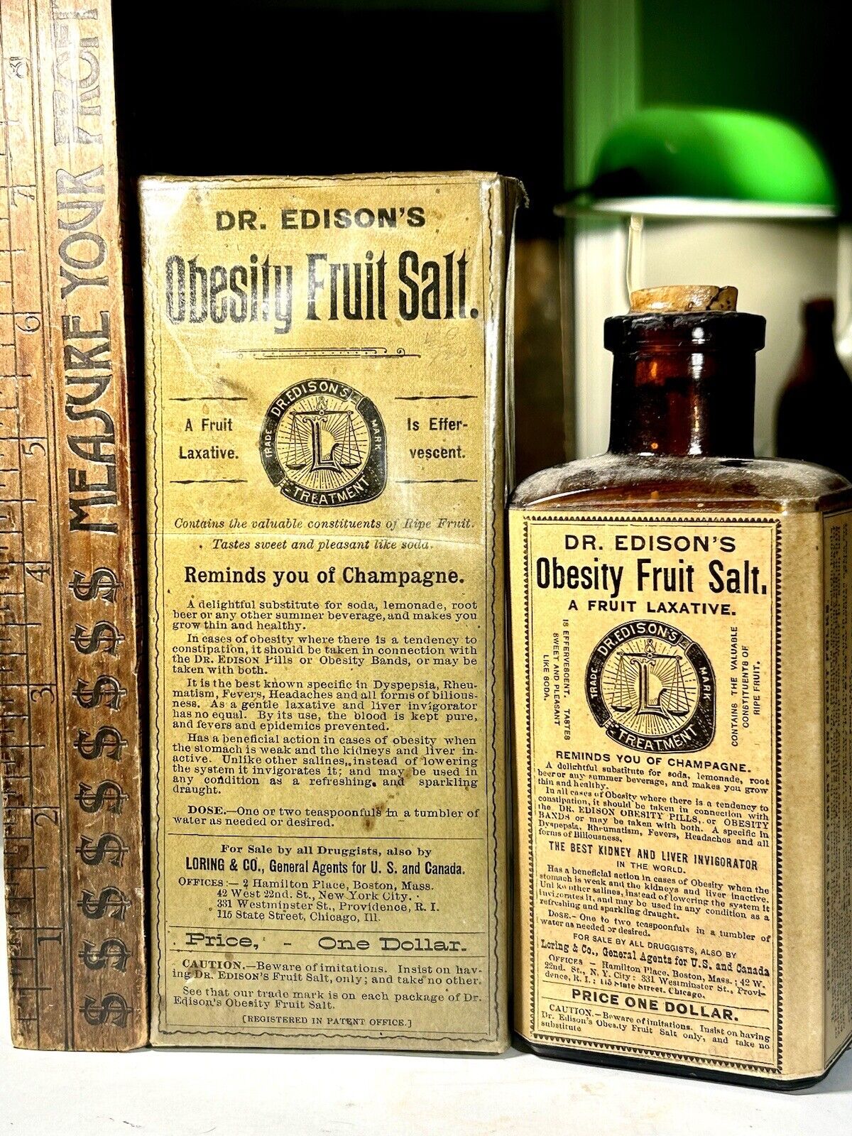 Rare Antique Dr Edisons Obesity Fruit Salt 1890s Quack Medicine Bottle Old Stock
