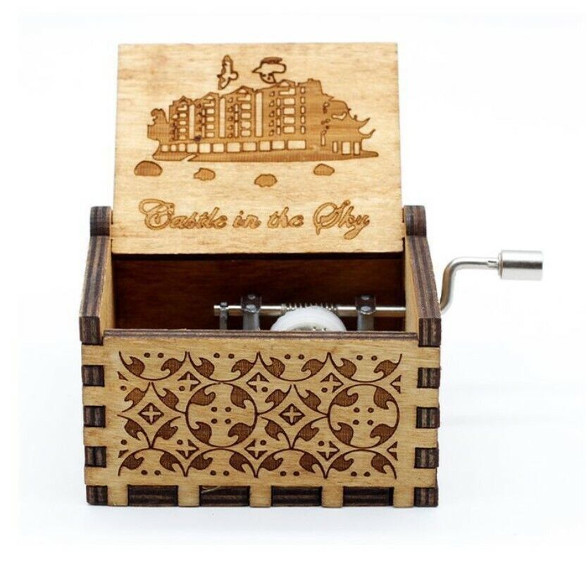 Retro Wooden Music Box Antique Hand Crank Engraved Toys Kids Birthday Gift Xmas