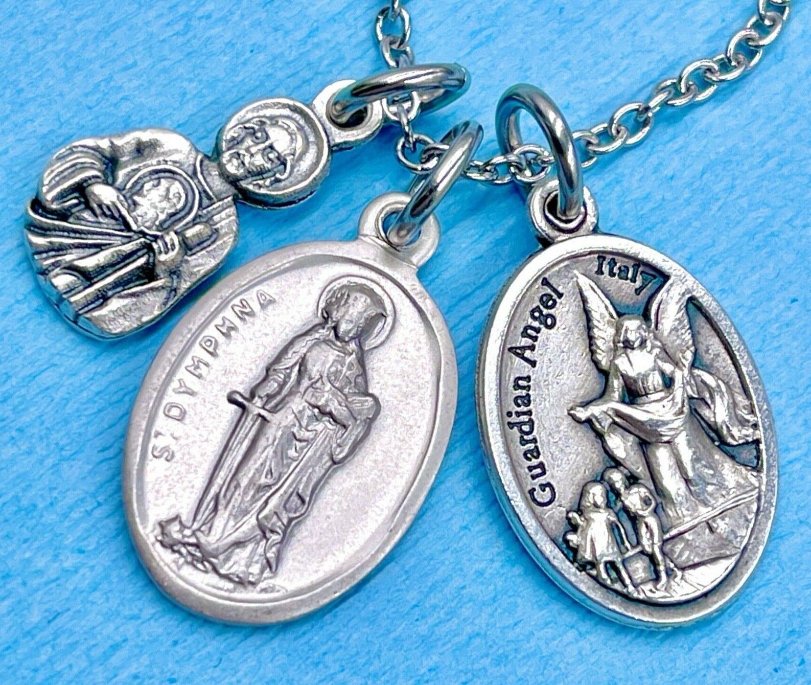 Stress Anxiety St Dymphna Necklace St Jude Medal Guardian Angel Medal