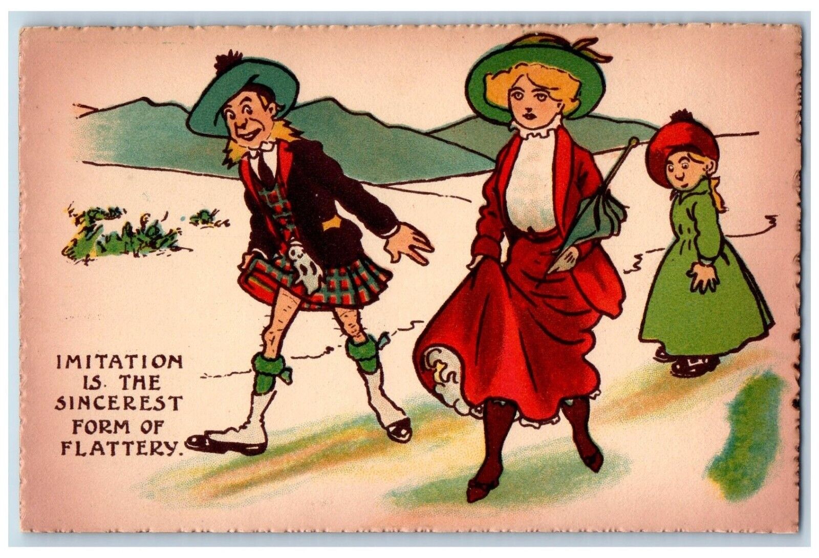 Humor Postcard Scotland Kilt Imitation Is The Sincerest Form Of Flattery c1910\'s